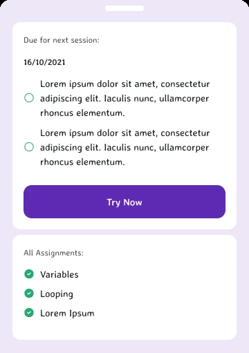 Assignments due for the next session