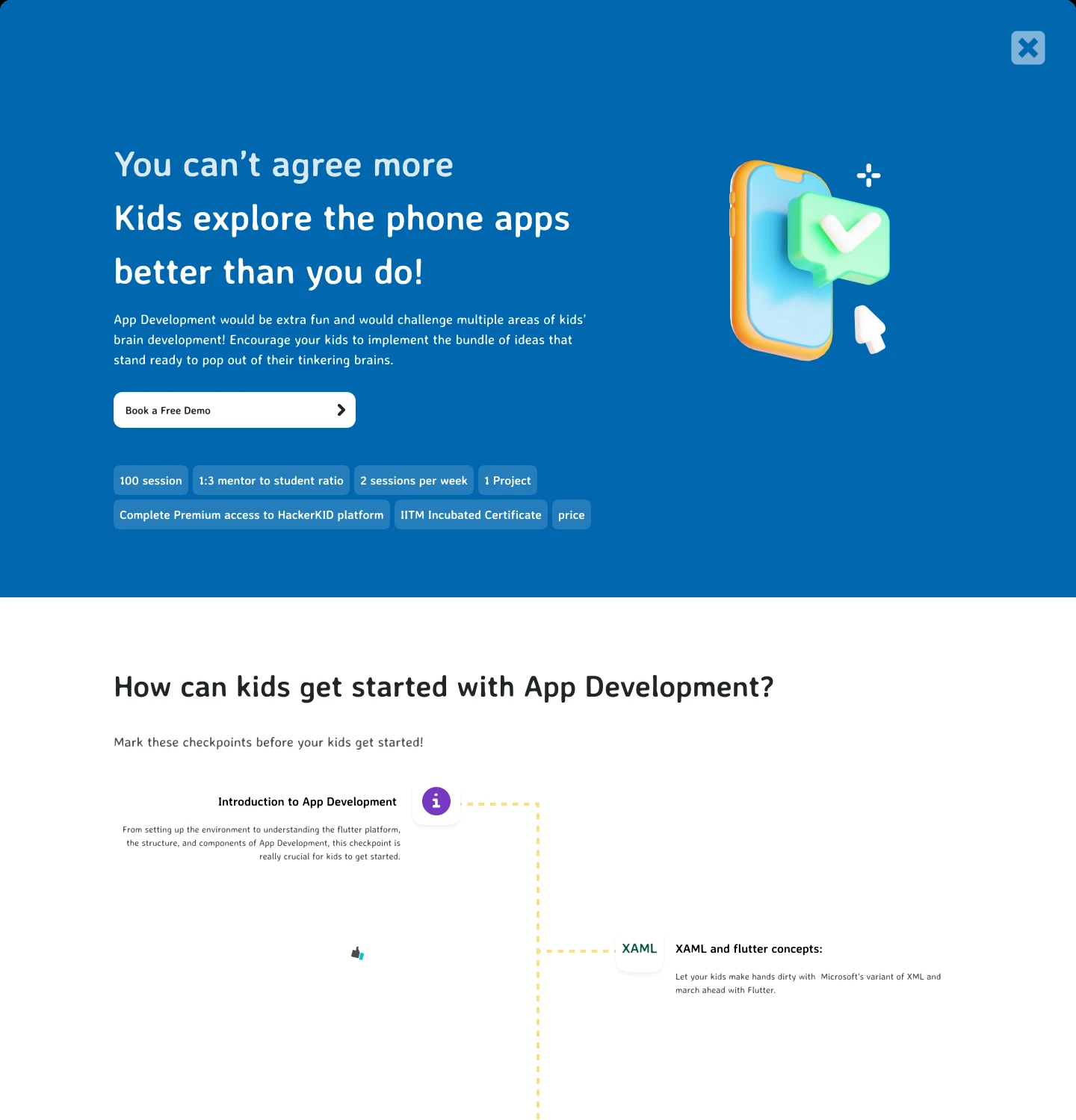 The app development course page