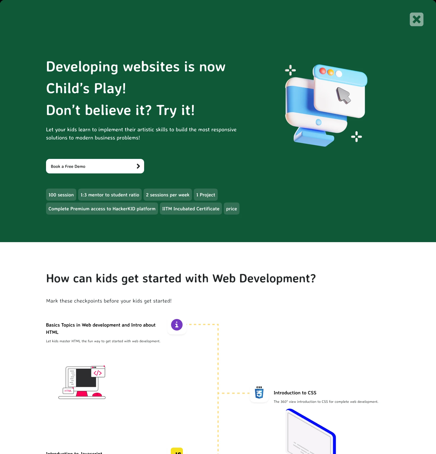 The web development course page