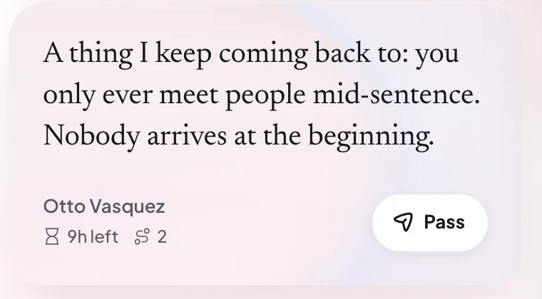 A Relay letter from Otto Vasquez: the writing, 9 hours left, 2 hands, and Pass