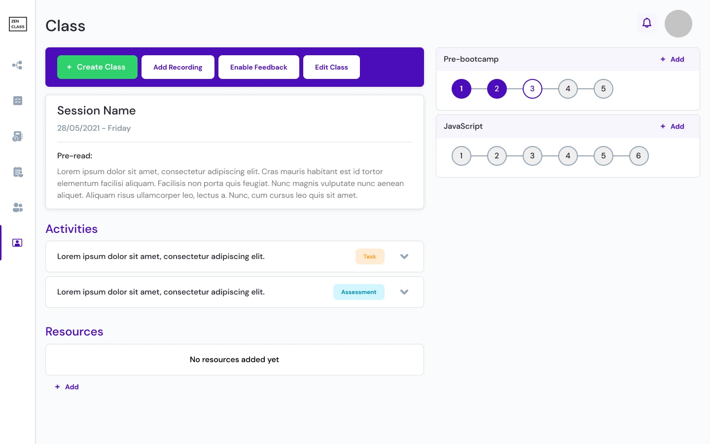 The mentor’s class: the session to run, activities and resources to add