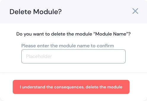 Delete module: type the module name to confirm