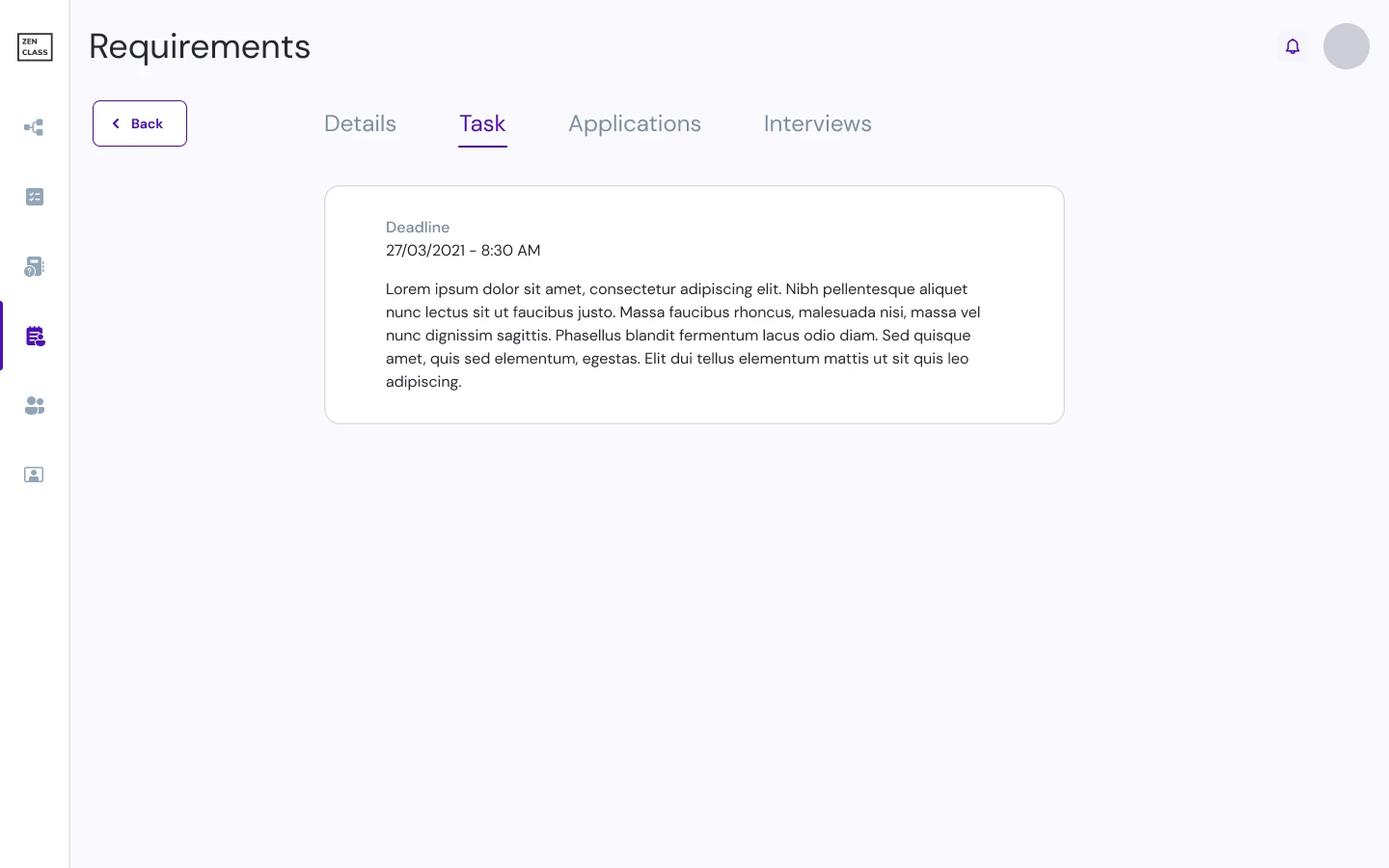 A requirement as the mentor sees it: details, task, applications and interviews