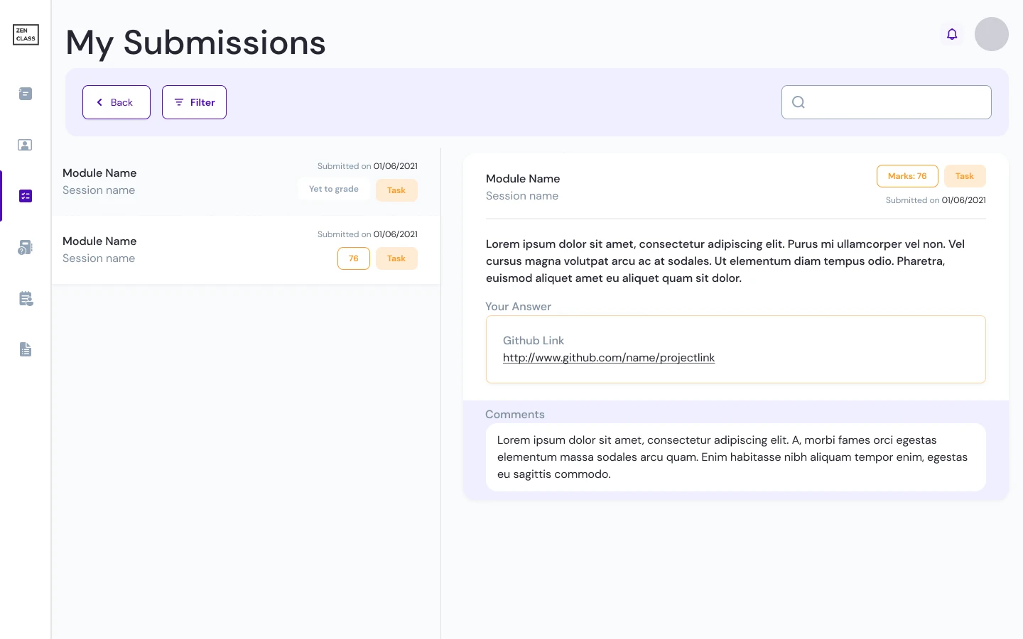 Task submissions with mentor feedback