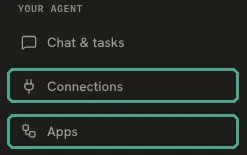 **Connections** and **Apps**. Two words, two directions, no collision.