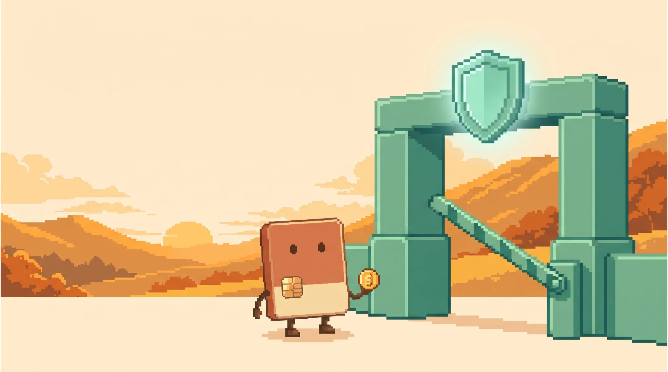 **Guard.** A cut scene. Generated for the trust section, replaced by the path when the section became a walk rather than a gate. Kept in the repo, unused.