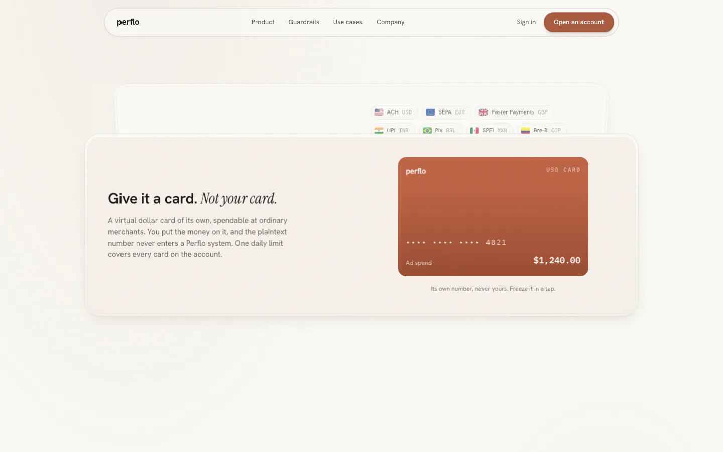 The card panel arrives on top of the bank panel. Nothing to click, nothing hidden.