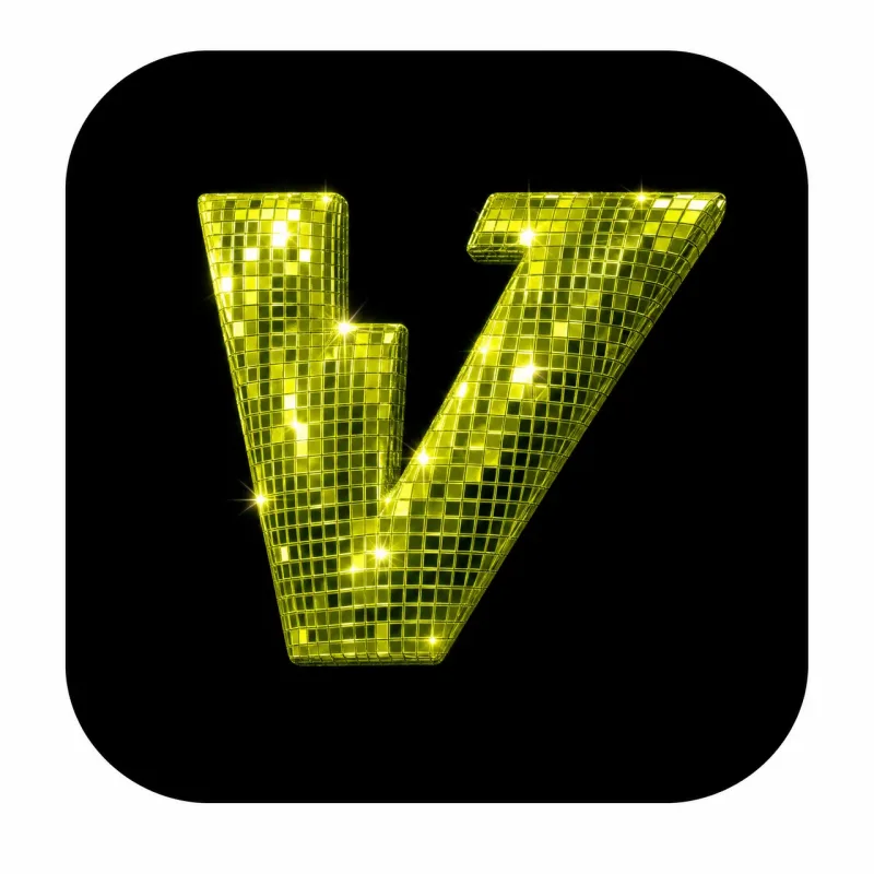 Textured yellow V monogram rendered as a mosaic on black