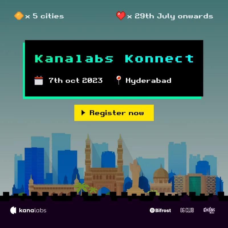 Kanalabs Konnect Hyderabad poster with a pixel-art Charminar skyline