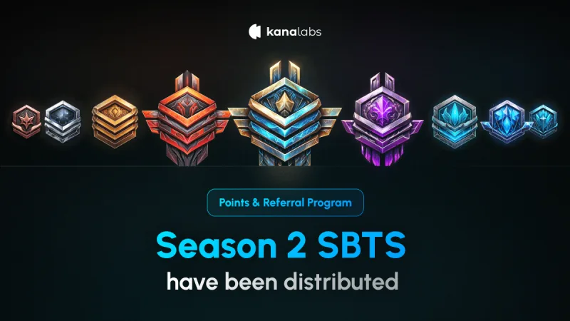 Kana Labs Season 2 SBTS banner with stacked isometric token badges