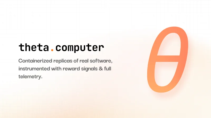 Theta title slide: the theta computer wordmark beside a large Theta glyph on a restrained grid-paper ground