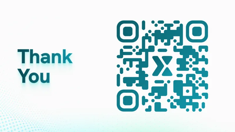 Closing slide with the Xyra Labs branding and a large QR code